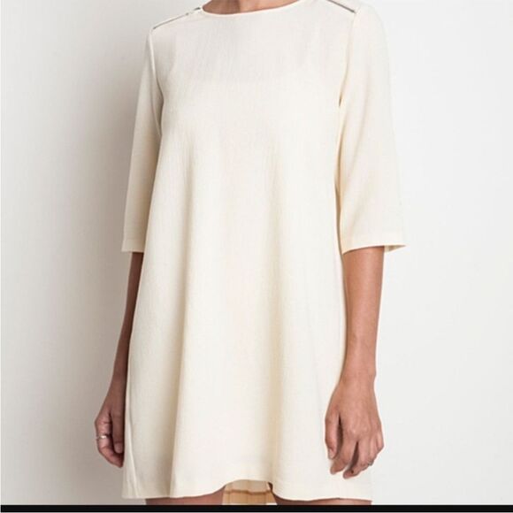 NWT Umgee Cream Crepe Mini Dress w/ Zipper Details Pleated Back SZ M - Picture 1 of 5